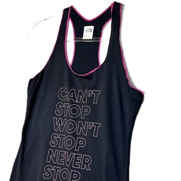 The North Face Tank Women's Small Pink/Black "CAN'T‎ STOP WON'T STOP NEVER STOP" - Picture 4 of 8